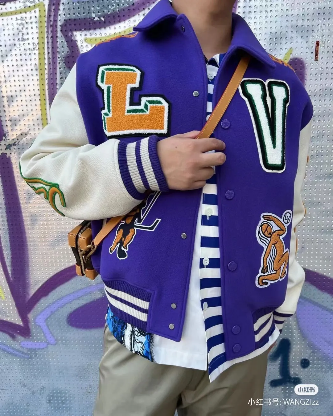 Louis Vuitton/Louis Vuitton 22Fw towel embroidered letter frog baseball jacket